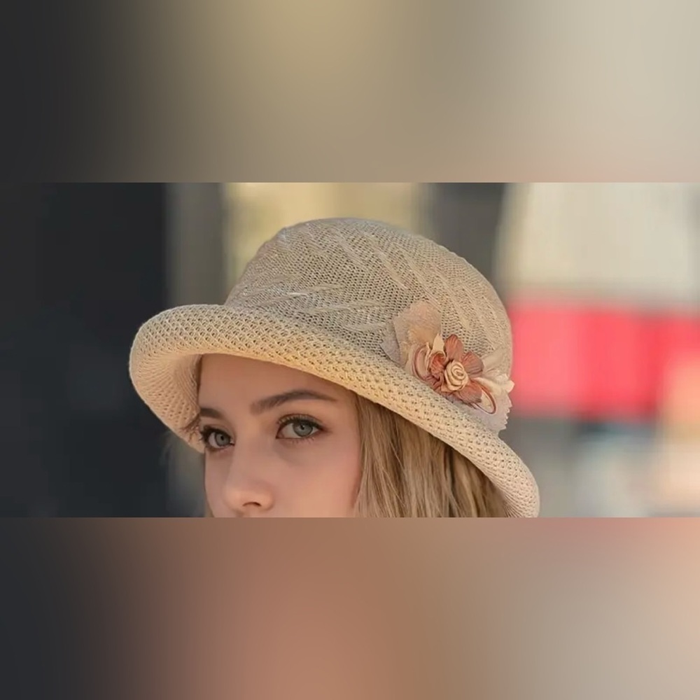 Elegant Cream Women's Hat with Floral Accent